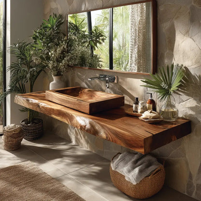 Valrion Live Edge Solid Wood Floating Bathroom Vanity SPA254879 Kitchnce