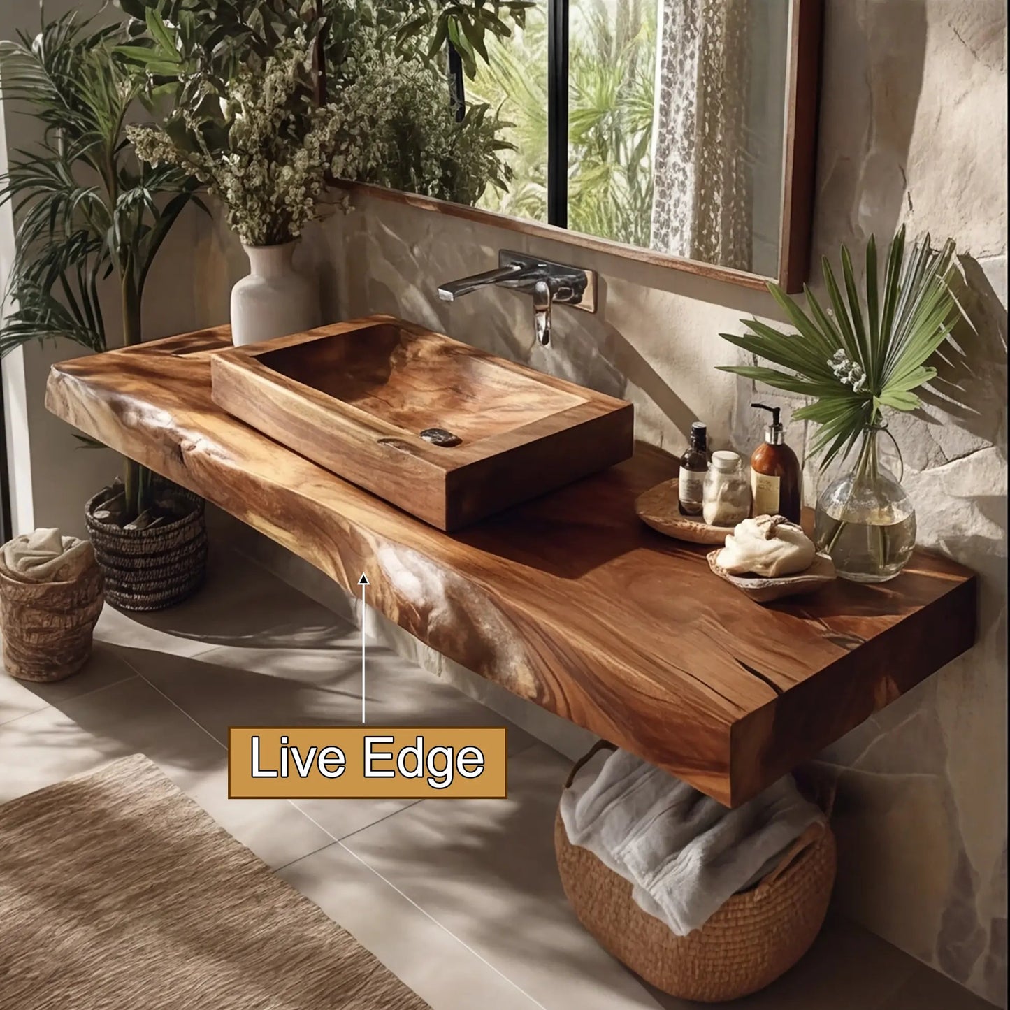 Valrion Live Edge Solid Wood Floating Bathroom Vanity SPA254879 Kitchnce
