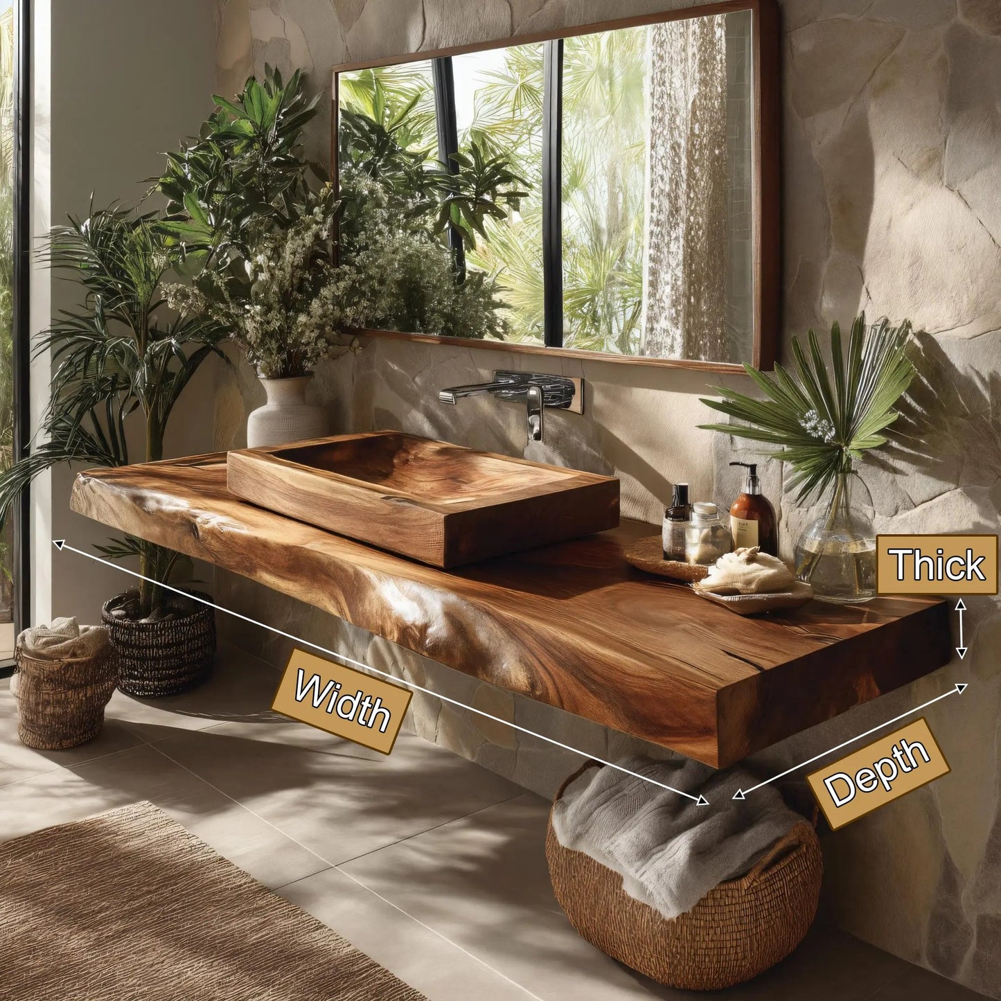 Valrion Live Edge Solid Wood Floating Bathroom Vanity SPA254879 Kitchnce