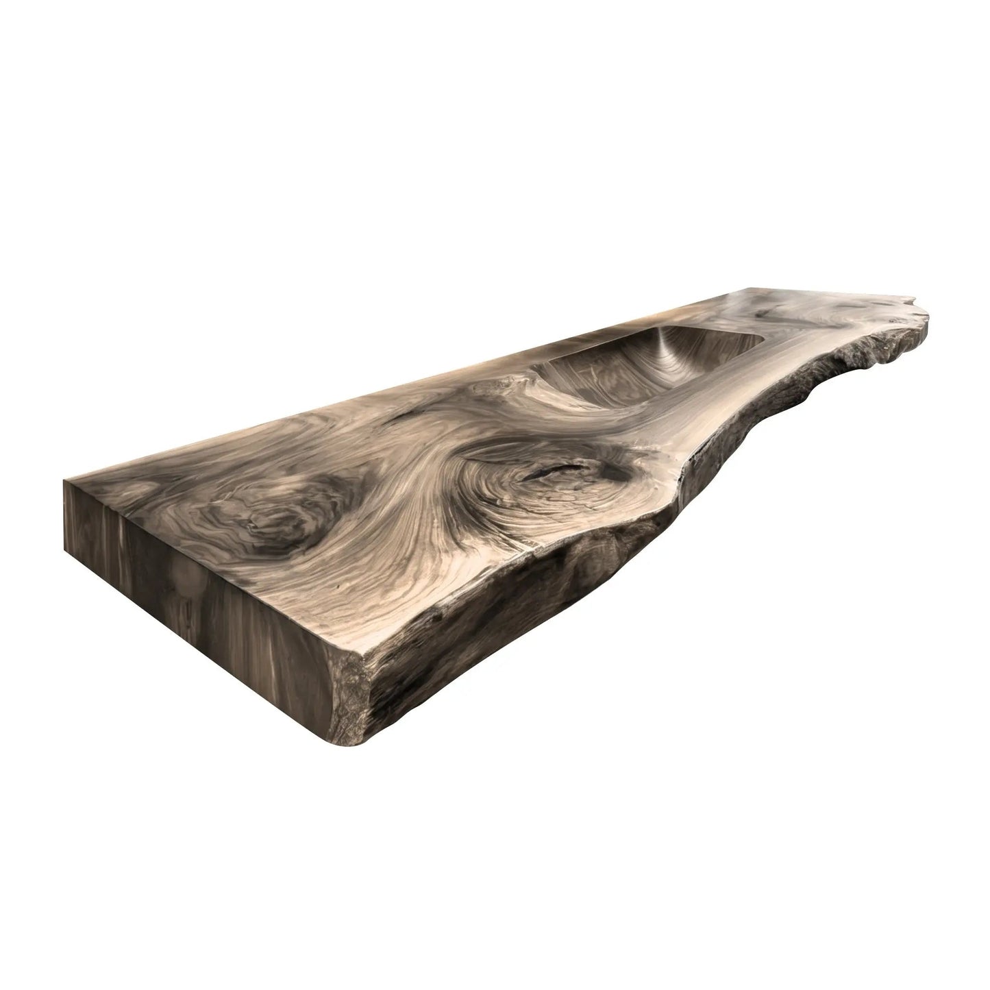 Valtero Sculpted Live Edge Solid Wood Floating Bathroom Vanity with Integrated Sink Kitchnce