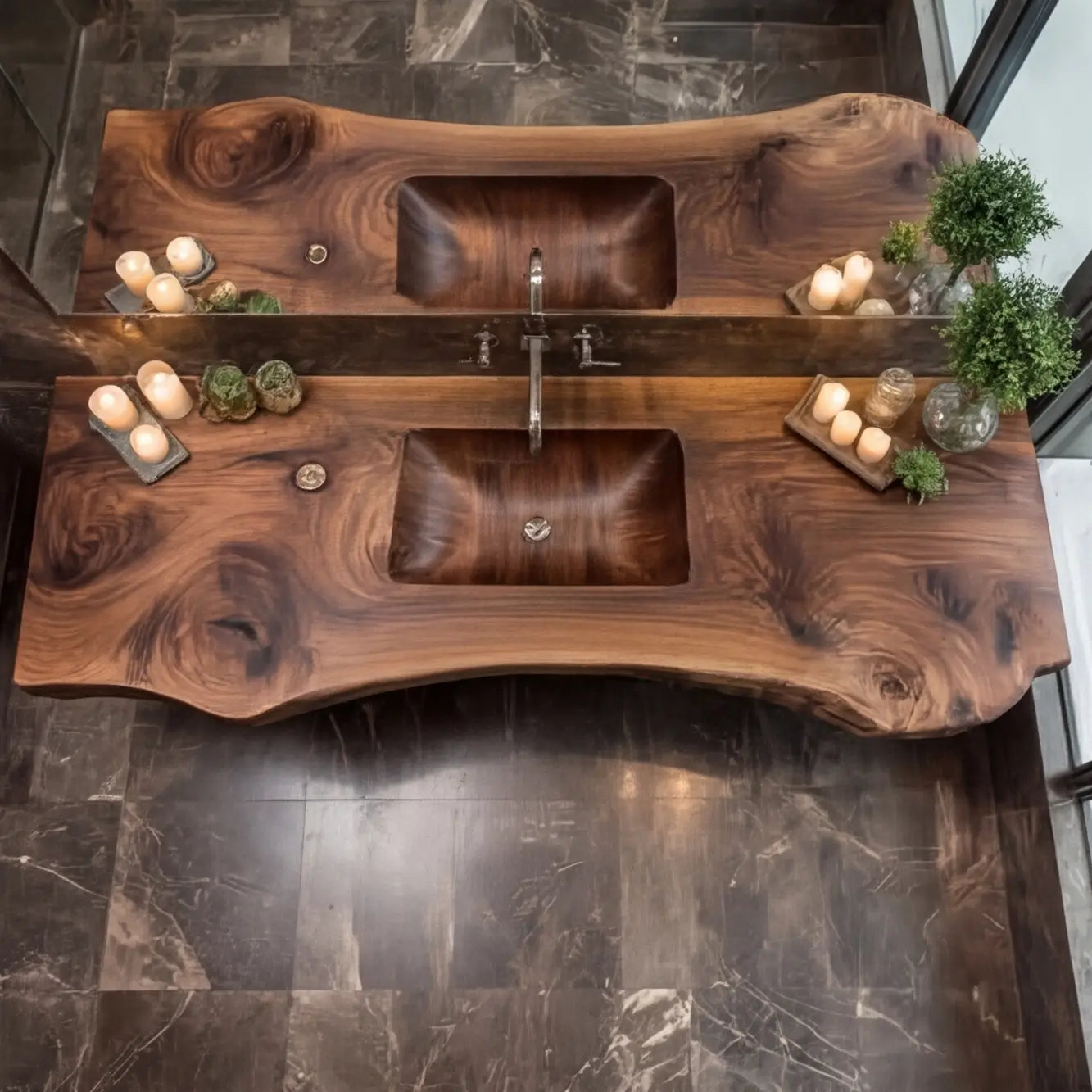 Valtero Sculpted Live Edge Solid Wood Floating Bathroom Vanity with Integrated Sink Kitchnce