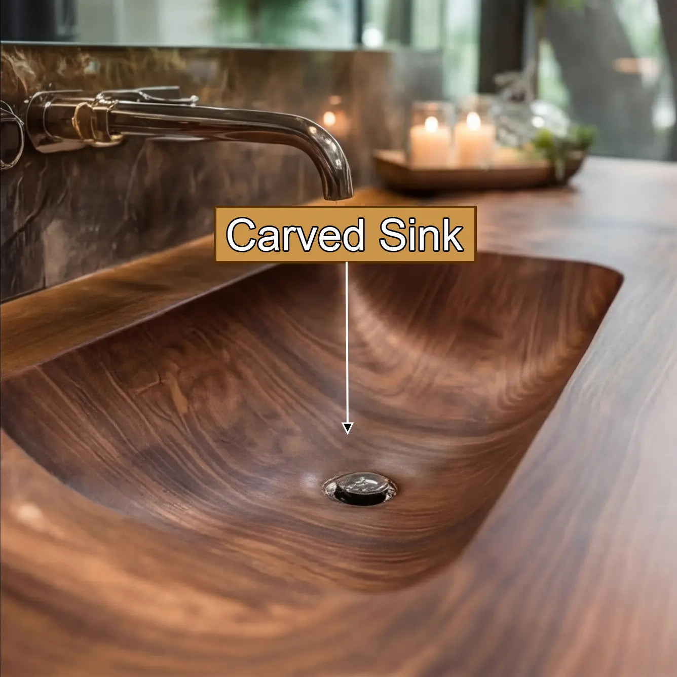 Valtero Sculpted Live Edge Solid Wood Floating Bathroom Vanity with Integrated Sink Kitchnce