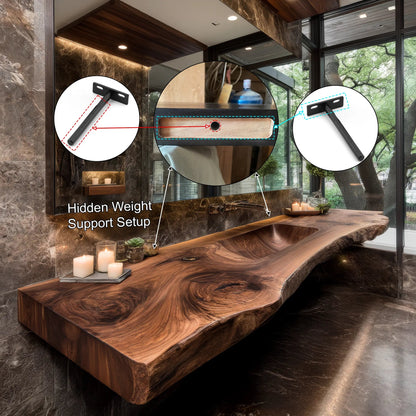 Valtero Sculpted Live Edge Solid Wood Floating Bathroom Vanity with Integrated Sink Kitchnce