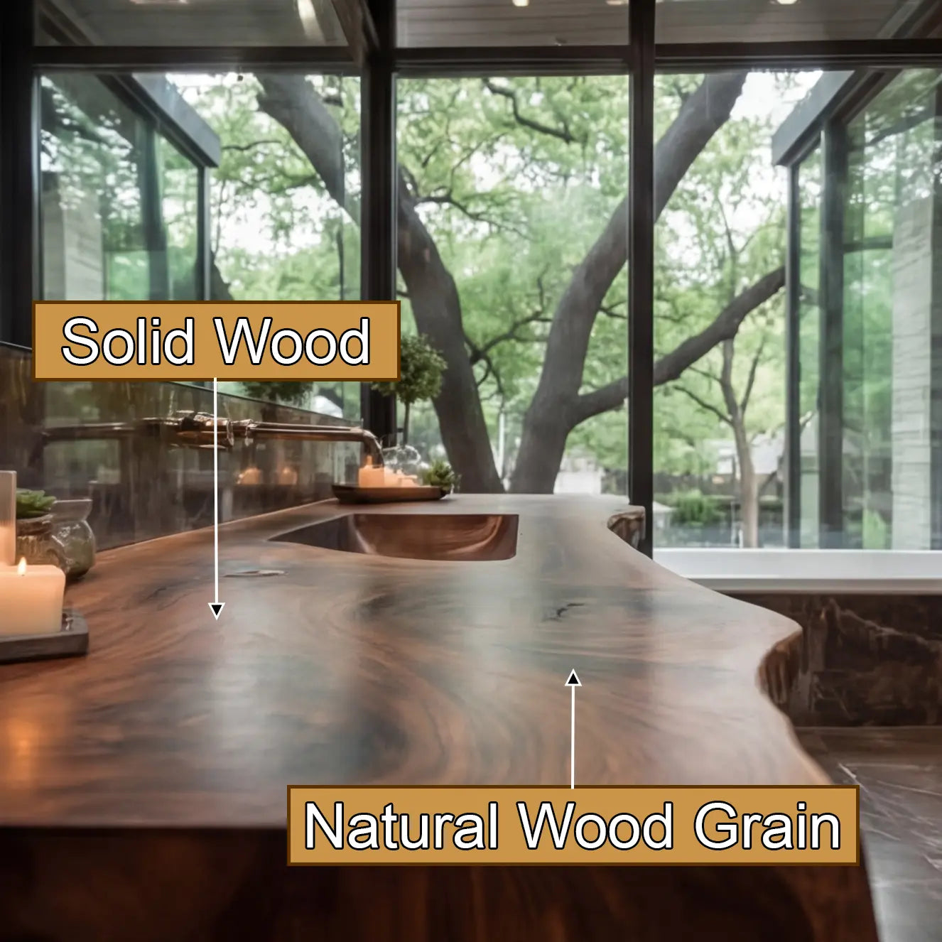 Valtero Sculpted Live Edge Solid Wood Floating Bathroom Vanity with Integrated Sink Kitchnce