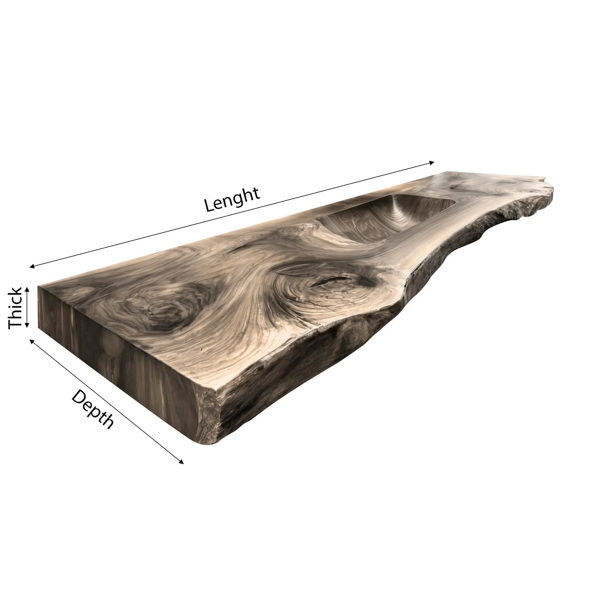 Valtero Sculpted Live Edge Solid Wood Floating Bathroom Vanity with Integrated Sink Kitchnce