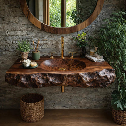 Valthera Live Edge Solid Wood Floating Bathroom Vanity with Integrated Sink SPA235756 Kitchnce