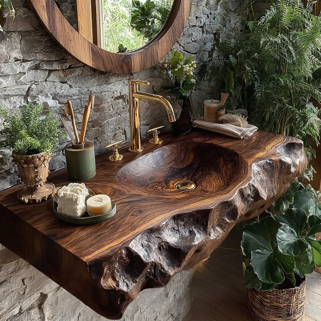 Valthera Live Edge Solid Wood Floating Bathroom Vanity with Integrated Sink SPA235756 Kitchnce