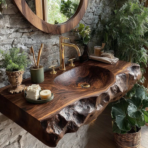 Valthera Live Edge Solid Wood Floating Bathroom Vanity with Integrated Sink SPA235756 Kitchnce