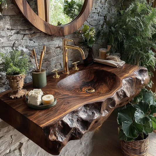 Valthera Live Edge Solid Wood Floating Bathroom Vanity with Integrated Sink SPA235756 Kitchnce