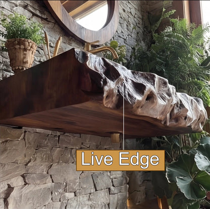 Valthera Live Edge Solid Wood Floating Bathroom Vanity with Integrated Sink SPA235756 Kitchnce