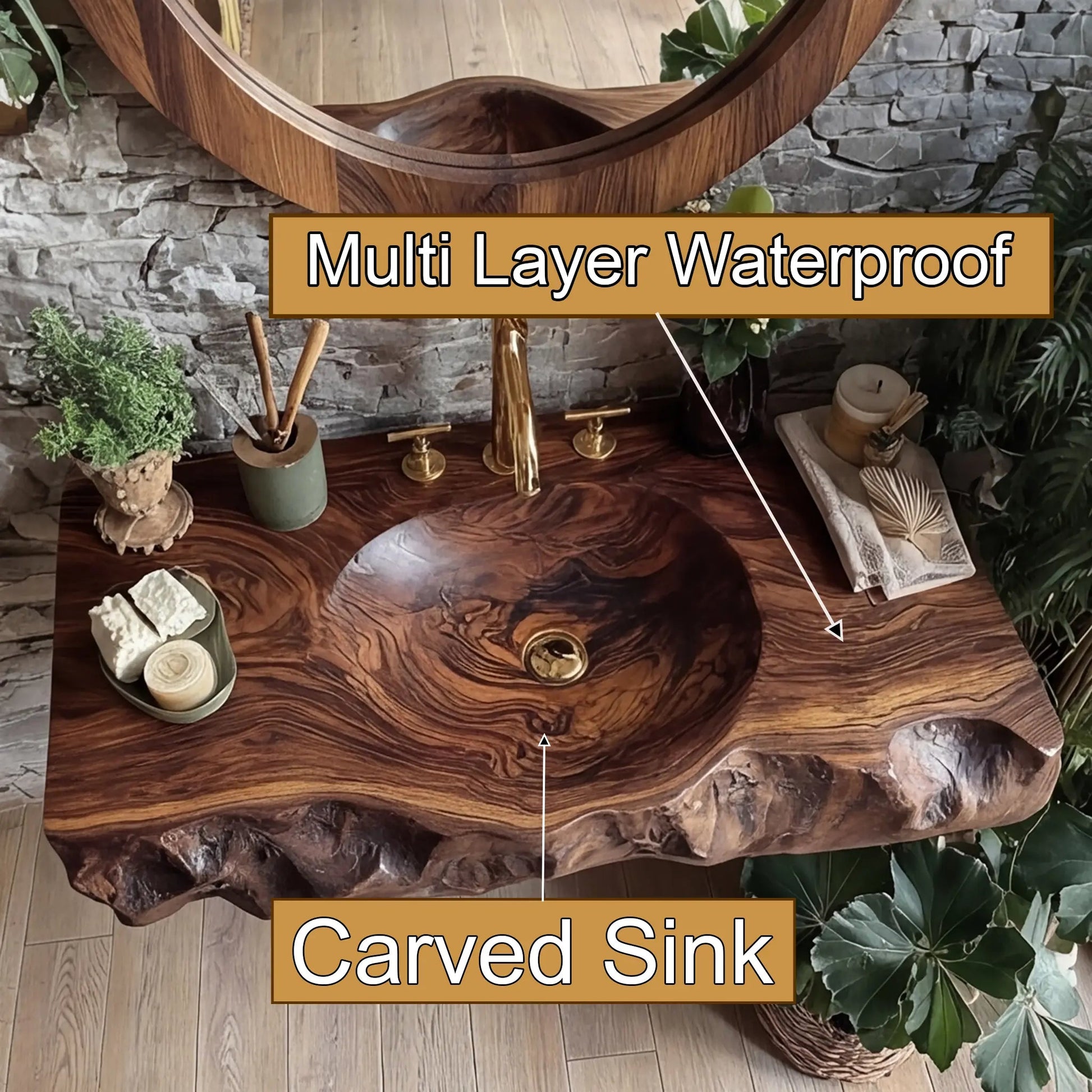 Valthera Live Edge Solid Wood Floating Bathroom Vanity with Integrated Sink SPA235756 Kitchnce