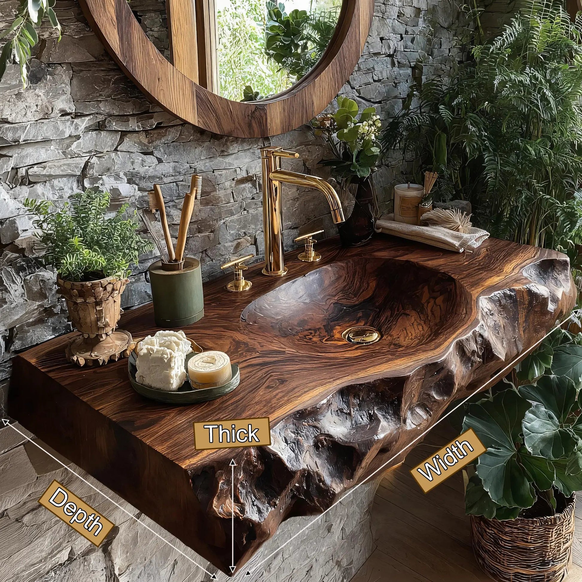 Valthera Live Edge Solid Wood Floating Bathroom Vanity with Integrated Sink SPA235756 Kitchnce