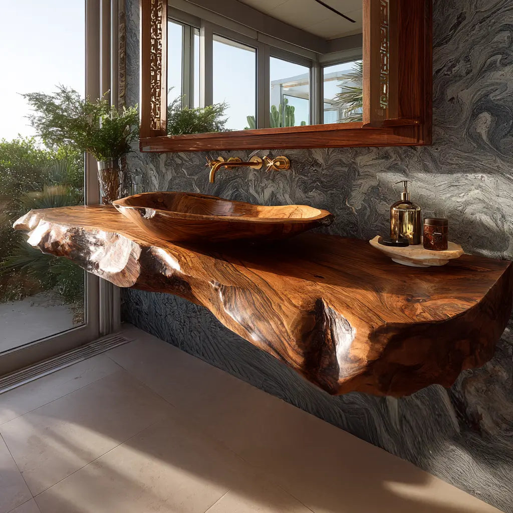 Valtherin Live Edge Solid Wood Floating Bathroom Vanity SPA259396 Kitchnce