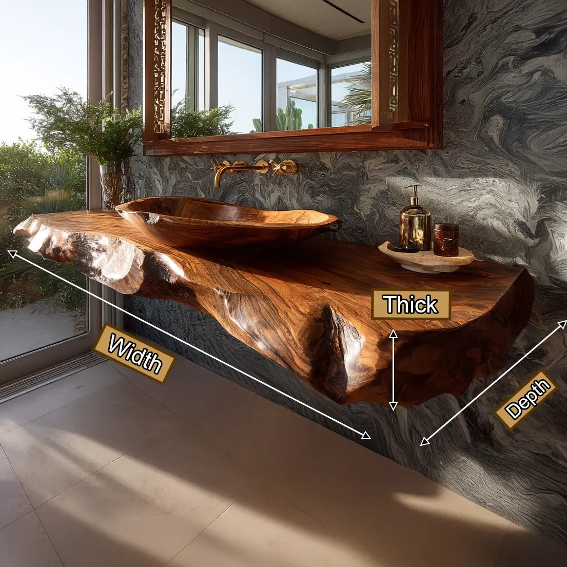 Valtherin Live Edge Solid Wood Floating Bathroom Vanity SPA259396 Kitchnce