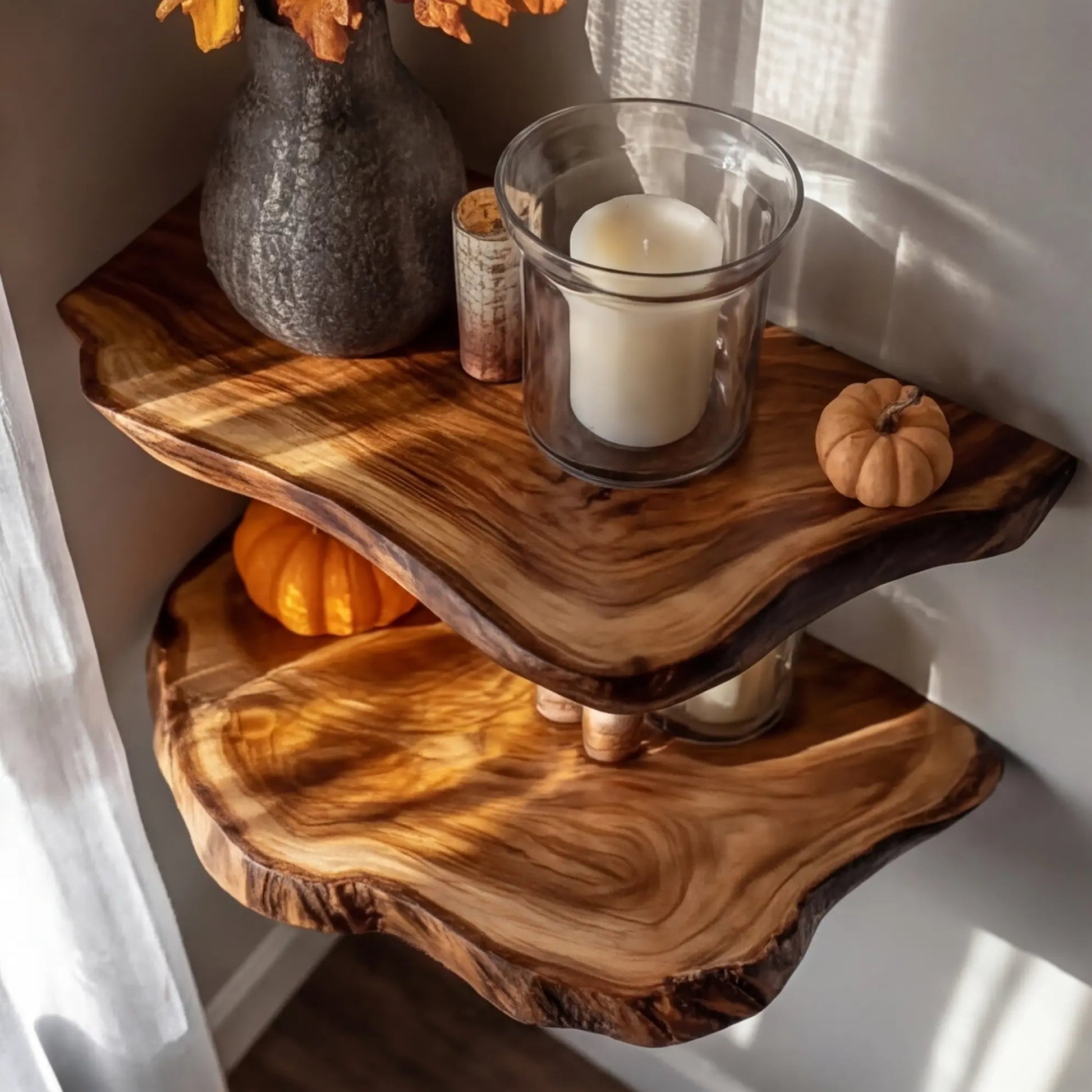 Vardell Live Edge Solid Wood Floating Shelf SPA638541 Kitchnce