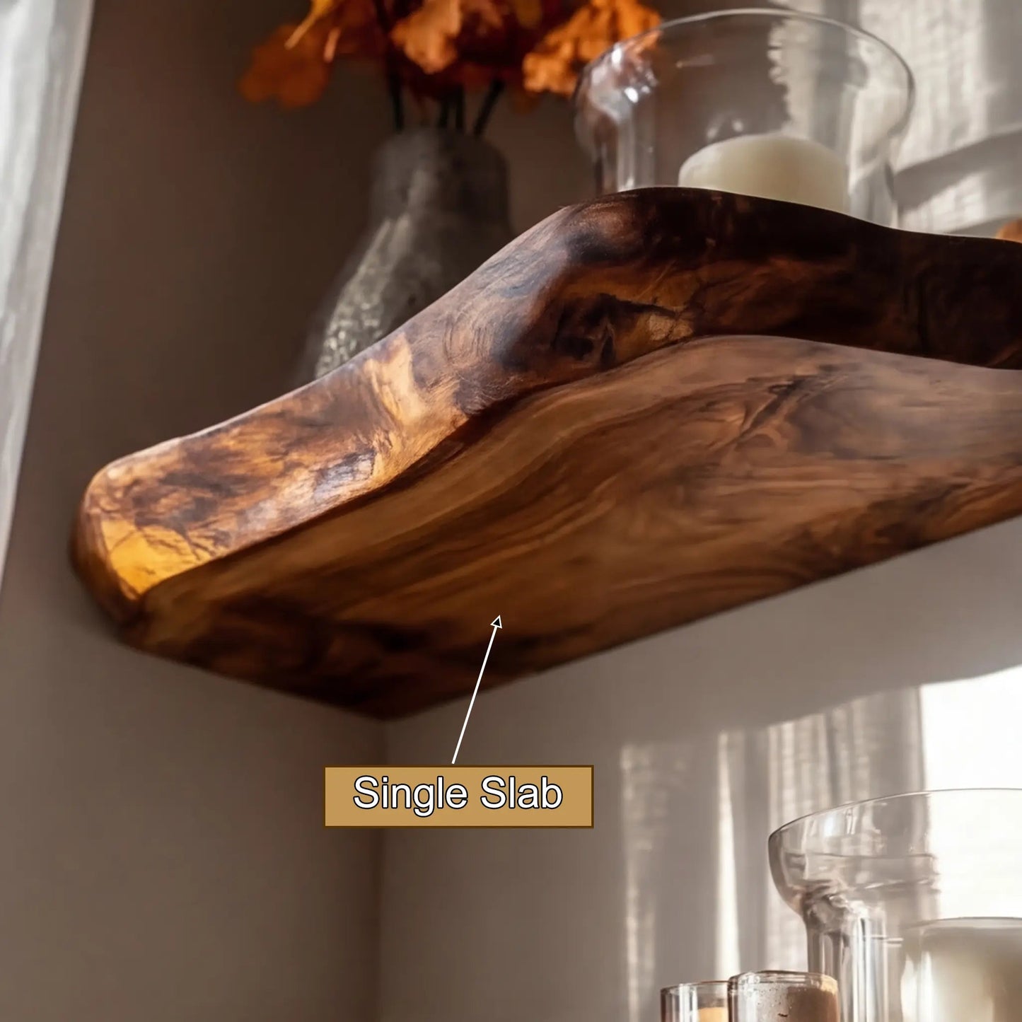 Vardell Live Edge Solid Wood Floating Shelf SPA638541 Kitchnce