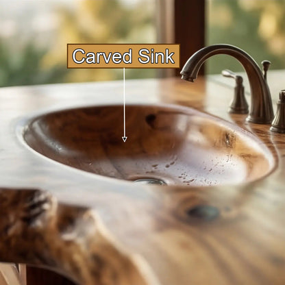 Varello Handcrafted Live Edge Solid Wood Floating Bathroom Vanity with Integrated Sink Kitchnce