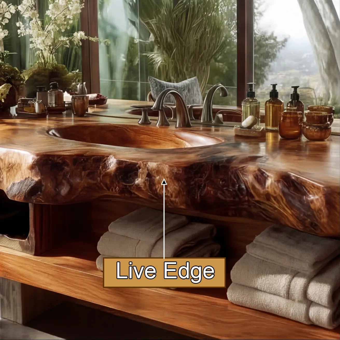 Varello Handcrafted Live Edge Solid Wood Floating Bathroom Vanity with Integrated Sink Kitchnce