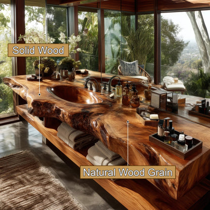 Varello Handcrafted Live Edge Solid Wood Floating Bathroom Vanity with Integrated Sink Kitchnce