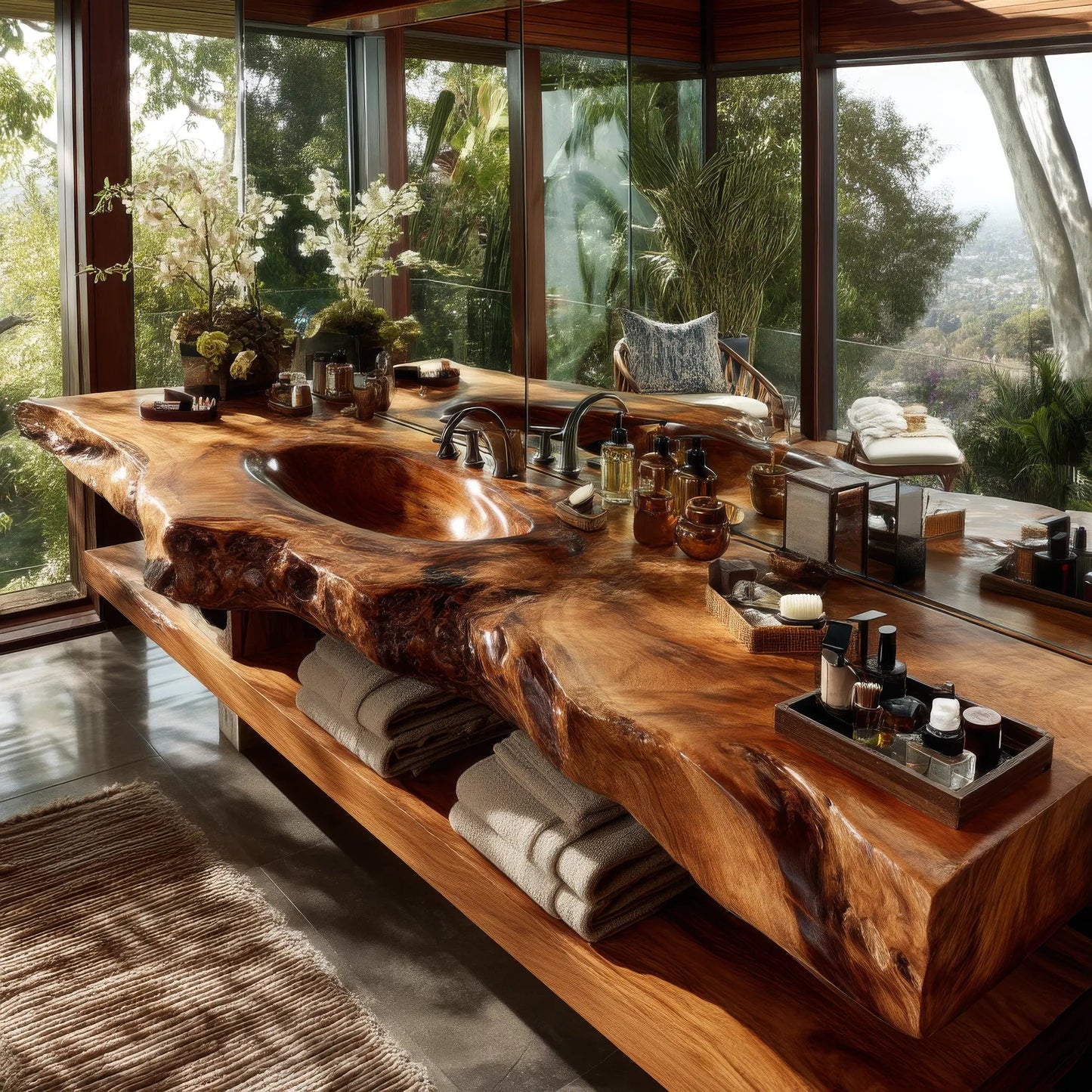 Varello Handcrafted Live Edge Solid Wood Floating Bathroom Vanity with Integrated Sink Kitchnce