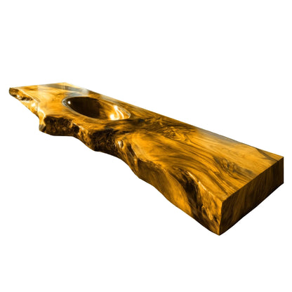 Varello Handcrafted Live Edge Solid Wood Floating Bathroom Vanity with Integrated Sink Kitchnce