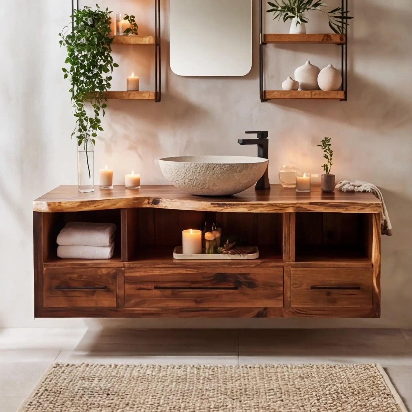 Vareon Live Edge Solid Wood Floating Bathroom Vanity with Drawers Kitchnce