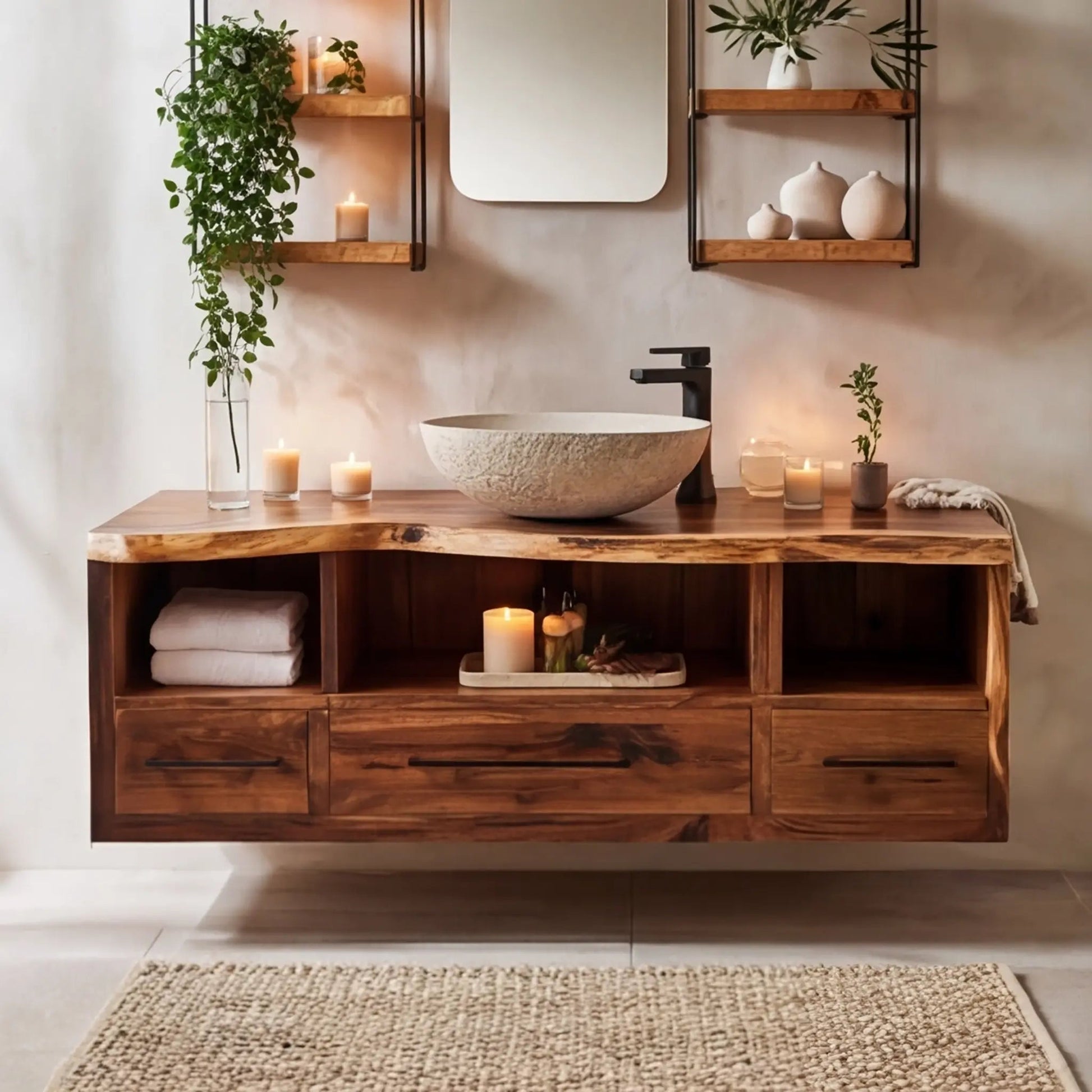 Vareon Live Edge Solid Wood Floating Bathroom Vanity with Drawers Kitchnce