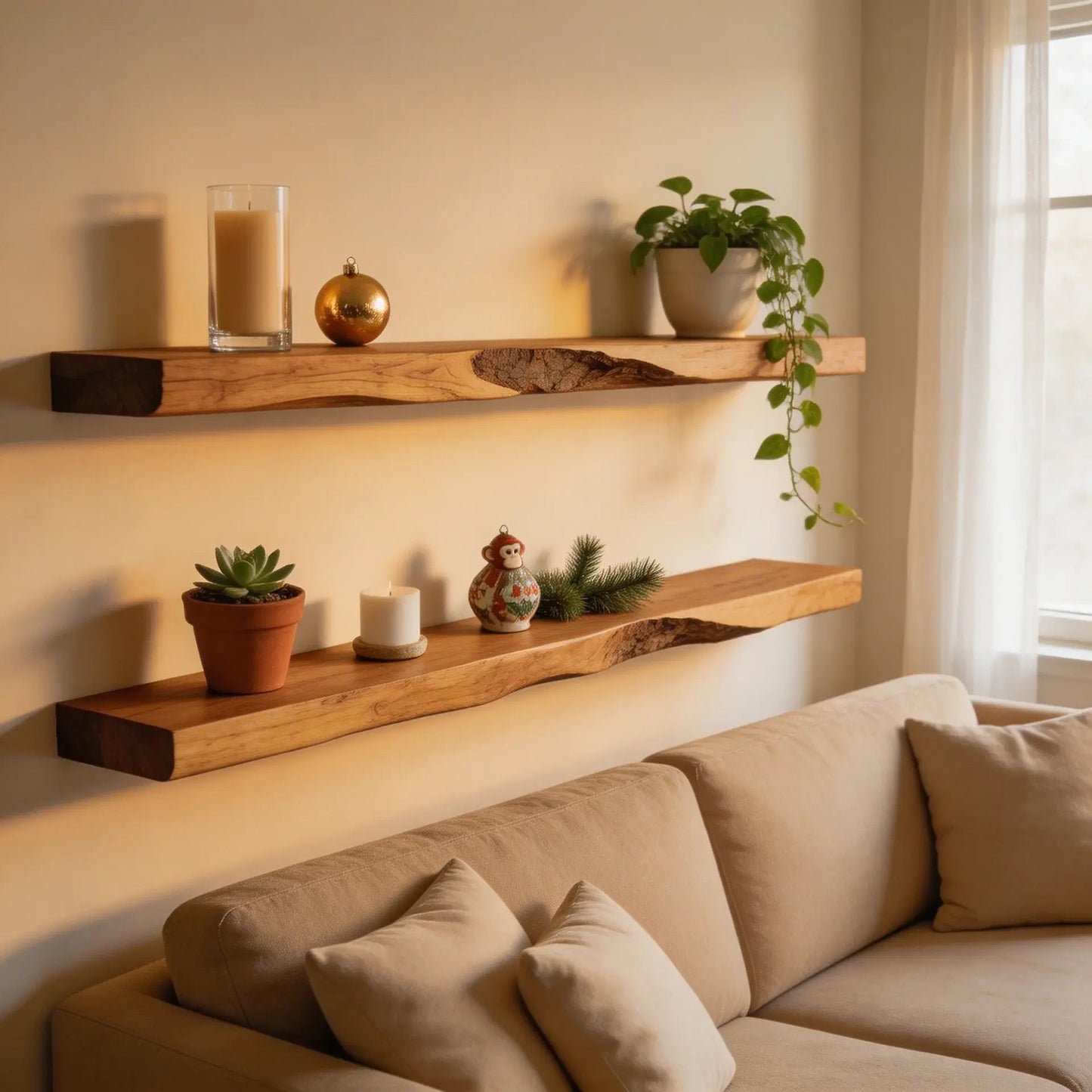 Vareon Live Edge Solid Wood Floating Shelf SPA941384 Kitchnce