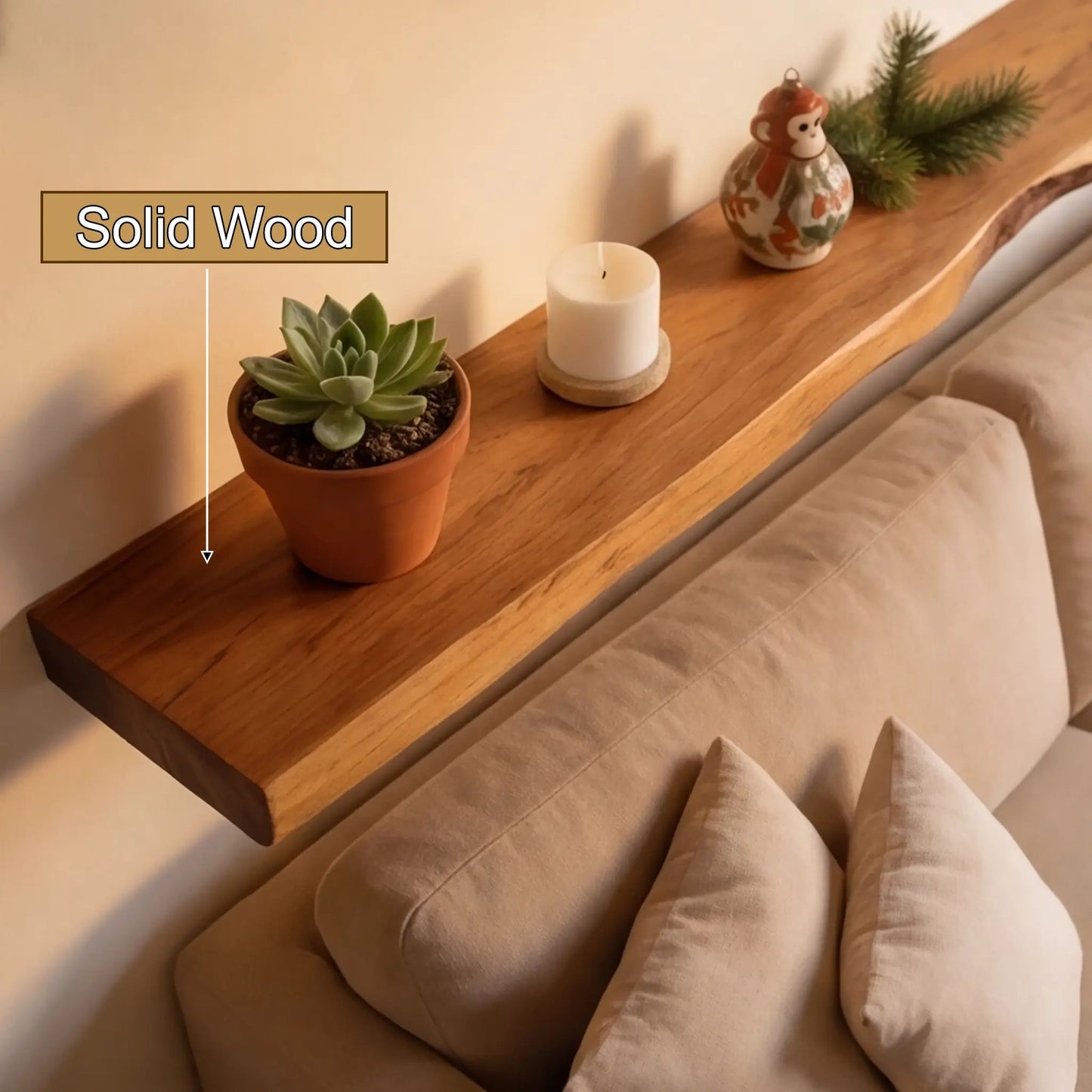 Vareon Live Edge Solid Wood Floating Shelf SPA941384 Kitchnce