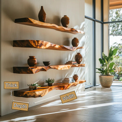 Varneth Live Edge Solid Wood Floating Shelf SPA503125 Kitchnce