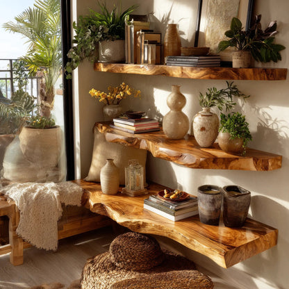 Velaro Live Edge Solid Wood Floating Shelves Kitchnce