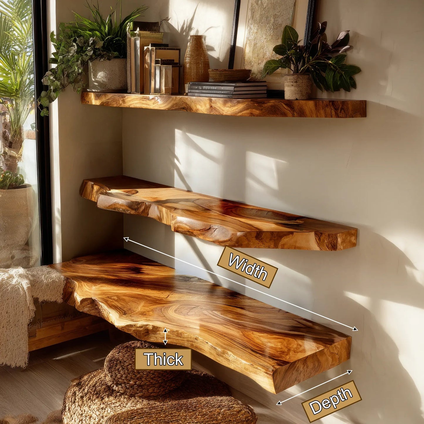Velaro Live Edge Solid Wood Floating Shelves Kitchnce