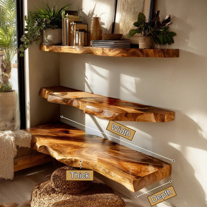 Velaro Live Edge Solid Wood Floating Shelves Kitchnce