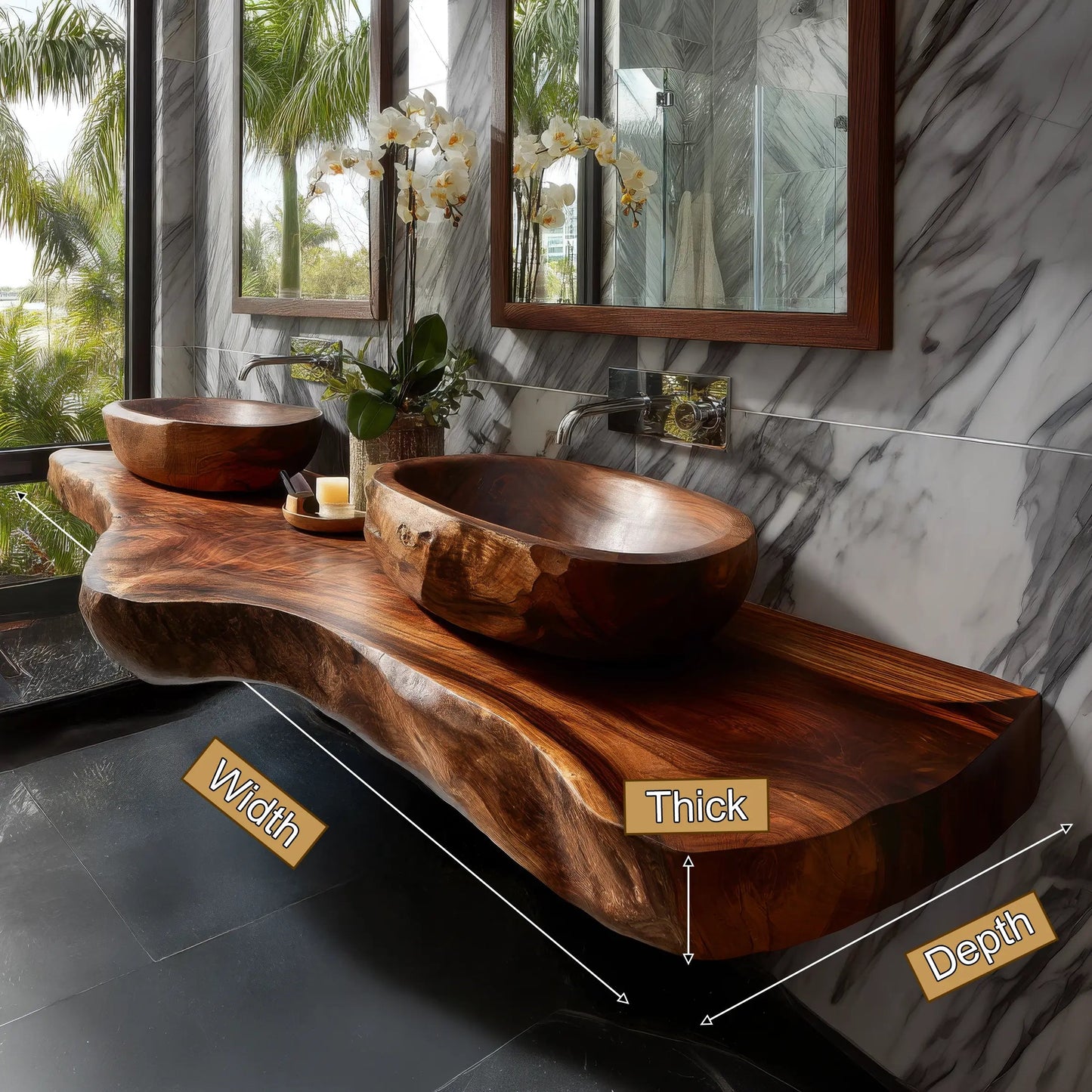 Velcanto Live Edge Solid Wood Floating Bathroom Vanity SPA349352 Kitchnce