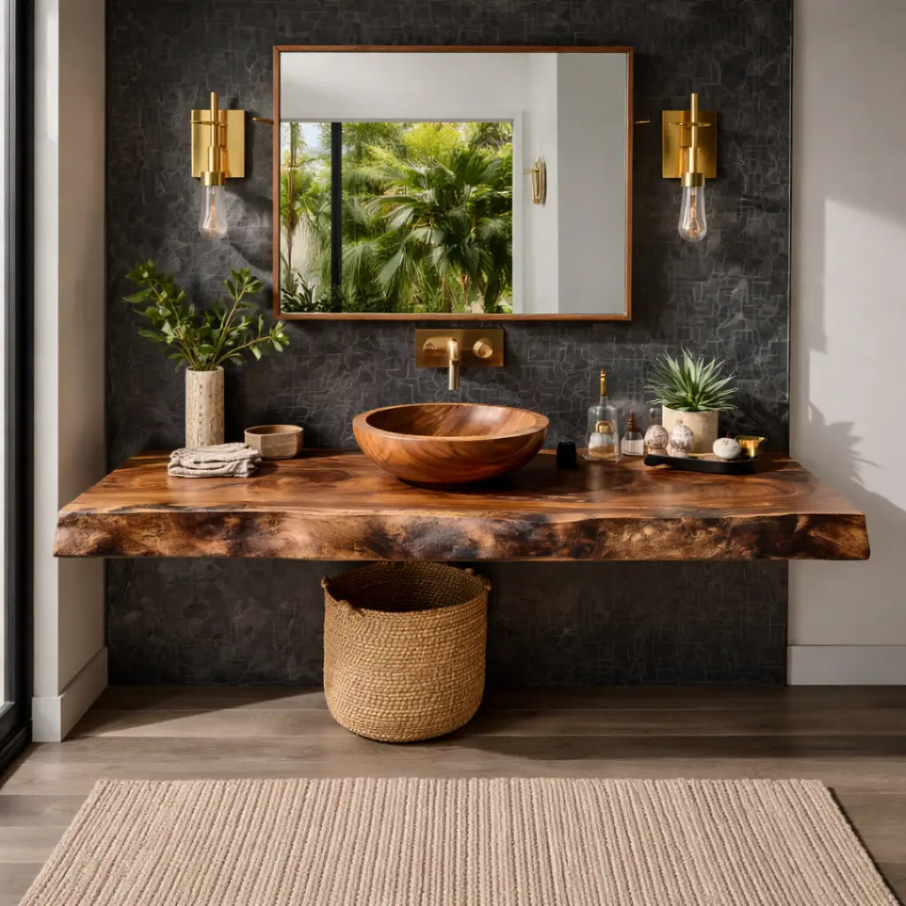 Velmora Live Edge Solid Wood Floating Bathroom Vanity SPA358942 Kitchnce