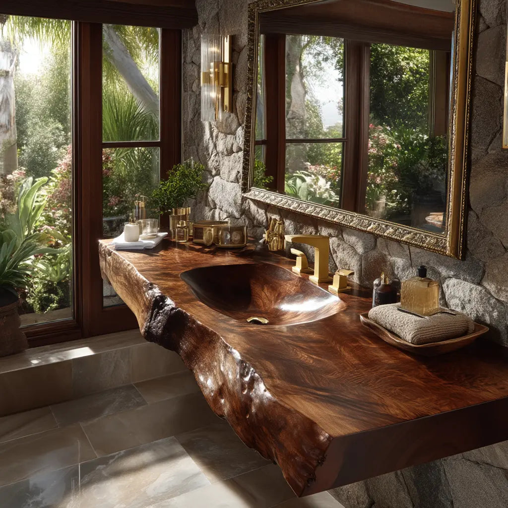 Velmora Live Edge Solid Wood Floating Bathroom Vanity with Integrated Sink SPA555232 Kitchnce