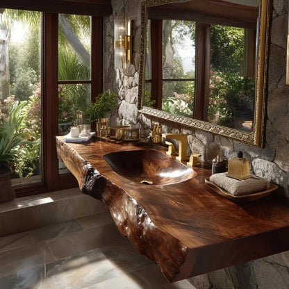 Velmora Live Edge Solid Wood Floating Bathroom Vanity with Integrated Sink SPA555232 Kitchnce