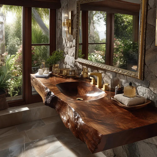 Velmora Live Edge Solid Wood Floating Bathroom Vanity with Integrated Sink SPA555232 Kitchnce