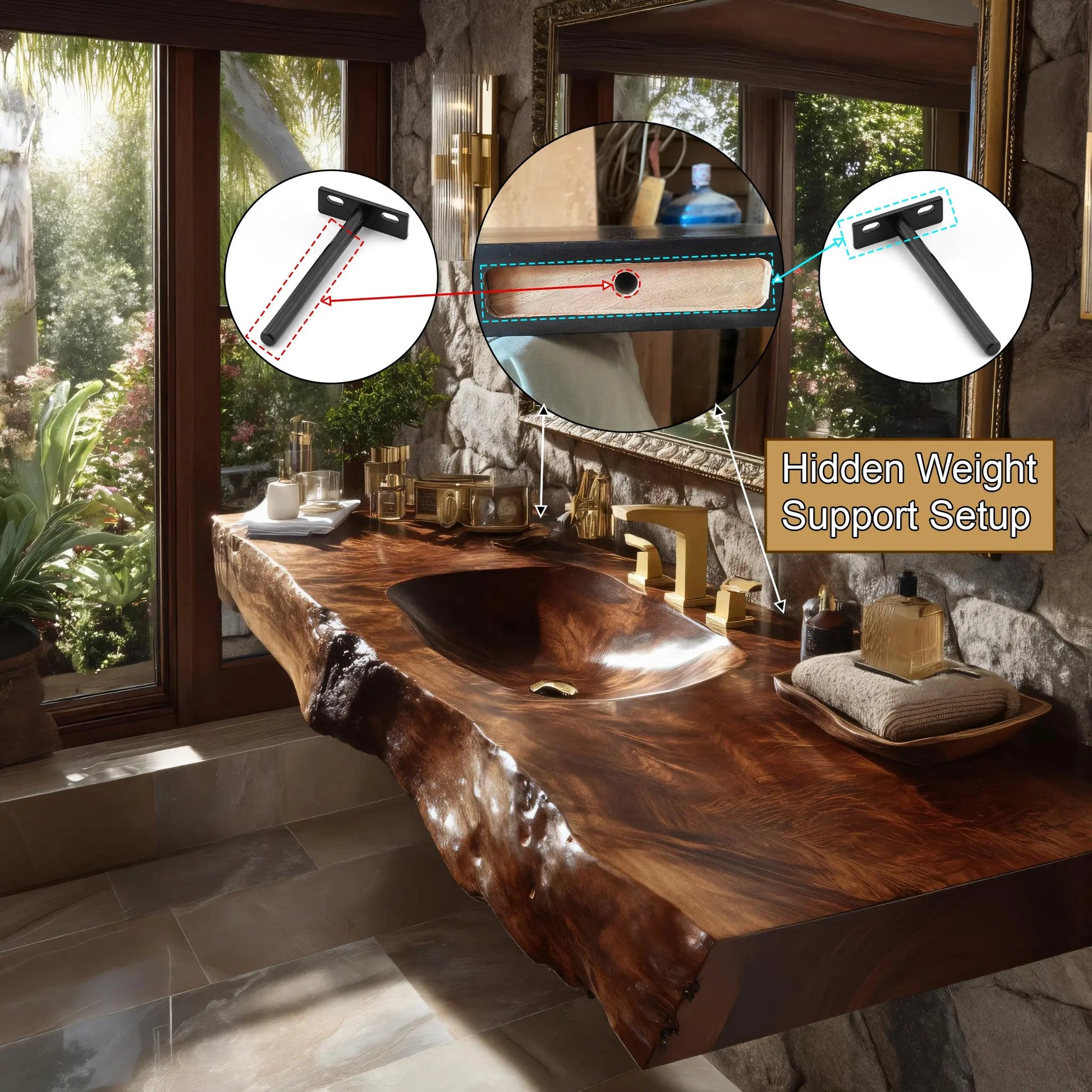 Velmora Live Edge Solid Wood Floating Bathroom Vanity with Integrated Sink SPA555232 Kitchnce