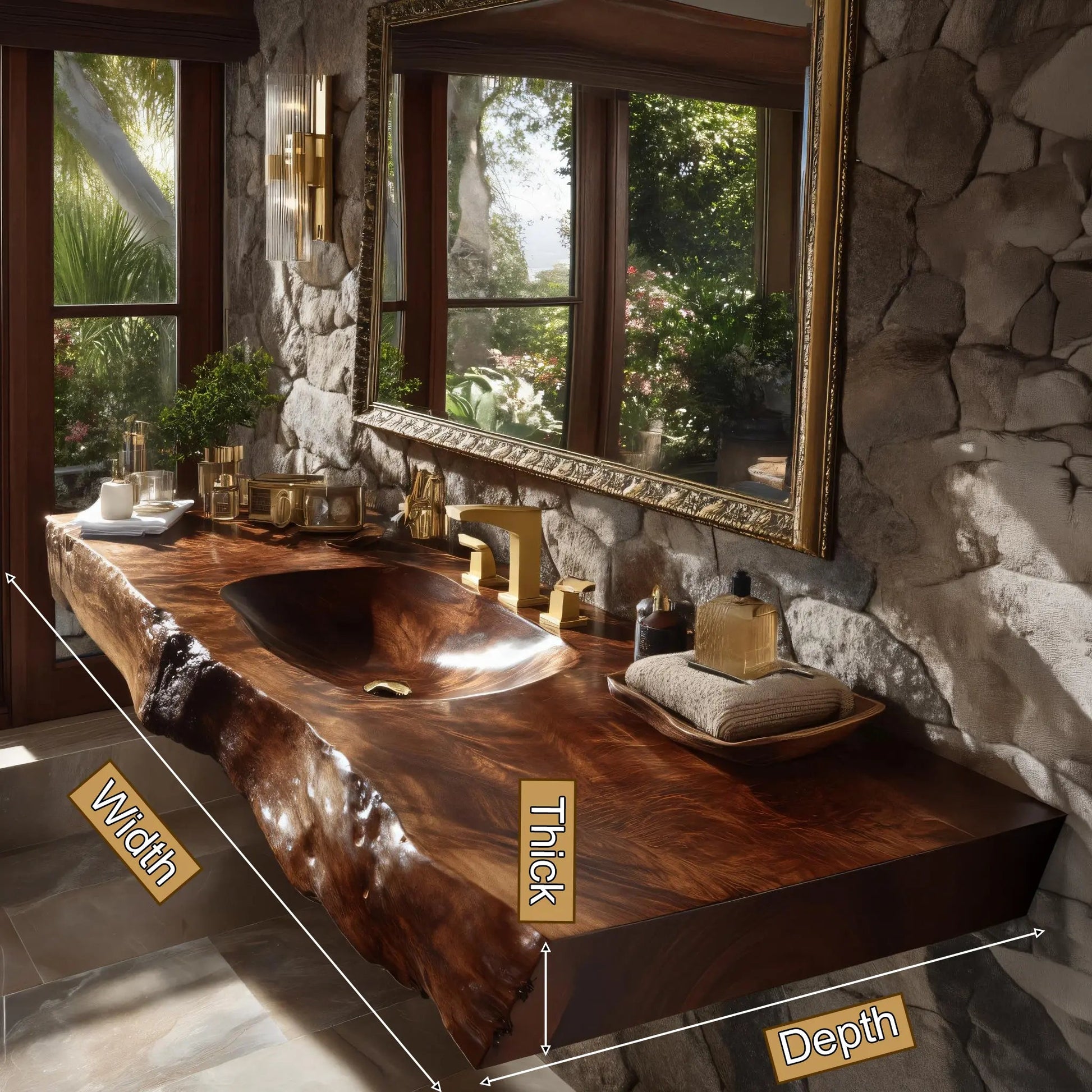Velmora Live Edge Solid Wood Floating Bathroom Vanity with Integrated Sink SPA555232 Kitchnce