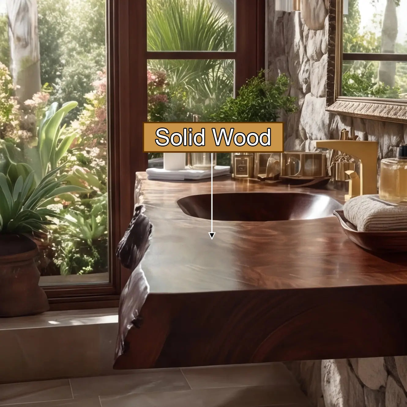 Velmora Live Edge Solid Wood Floating Bathroom Vanity with Integrated Sink SPA555232 Kitchnce