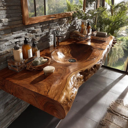 Velmoris Live Edge Solid Wood Floating Bathroom Vanity with Integrated Sink SPA200003 Kitchnce