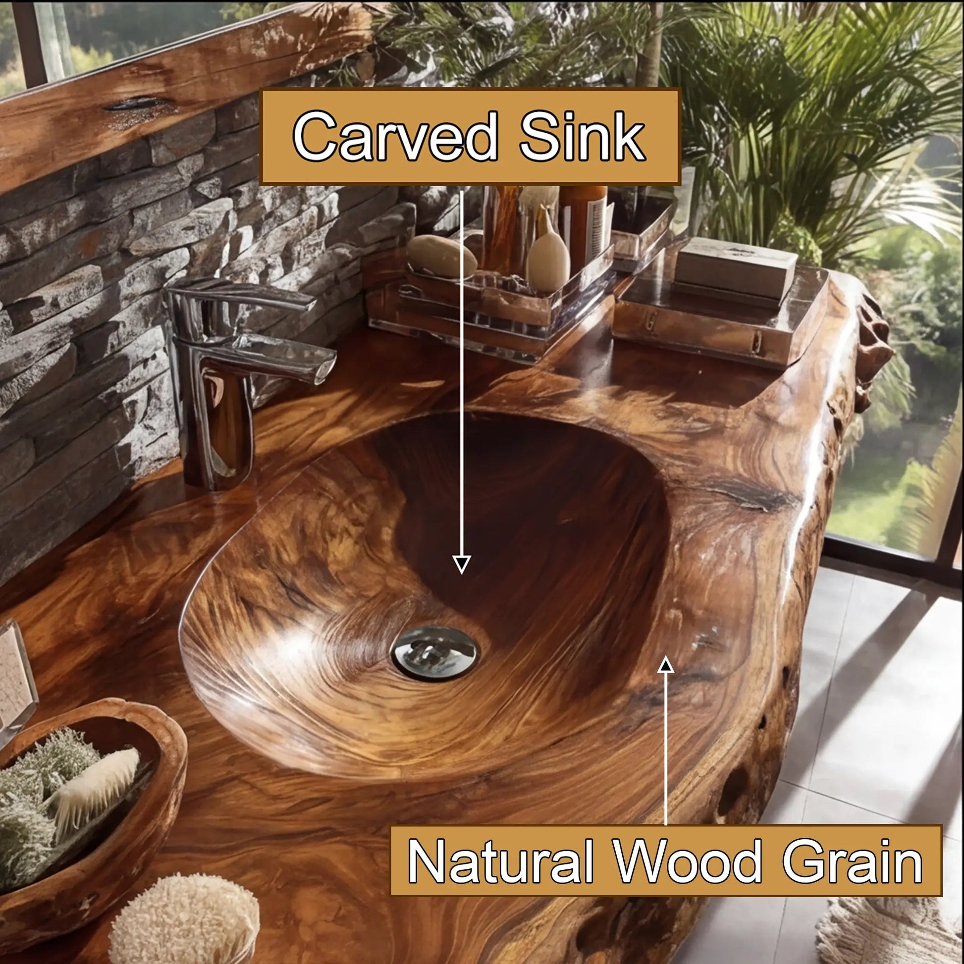 Velmoris Live Edge Solid Wood Floating Bathroom Vanity with Integrated Sink SPA200003 Kitchnce