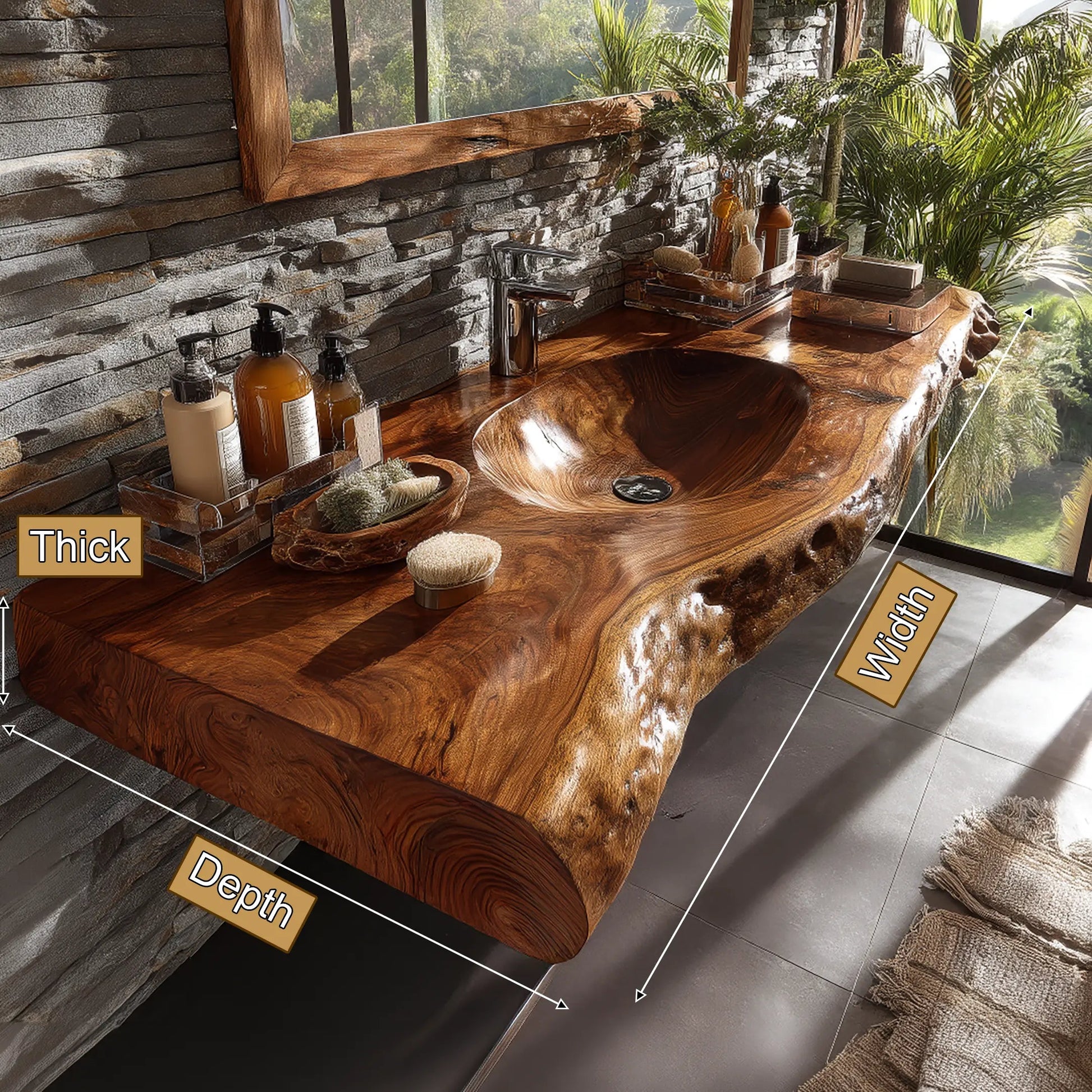 Velmoris Live Edge Solid Wood Floating Bathroom Vanity with Integrated Sink SPA200003 Kitchnce