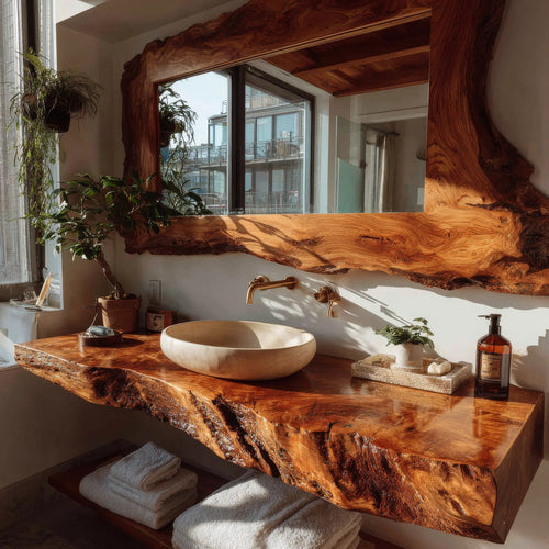 Velmoro Handcrafted Live Edge Solid Wood Floating Bathroom Vanity SPA723618 Kitchnce