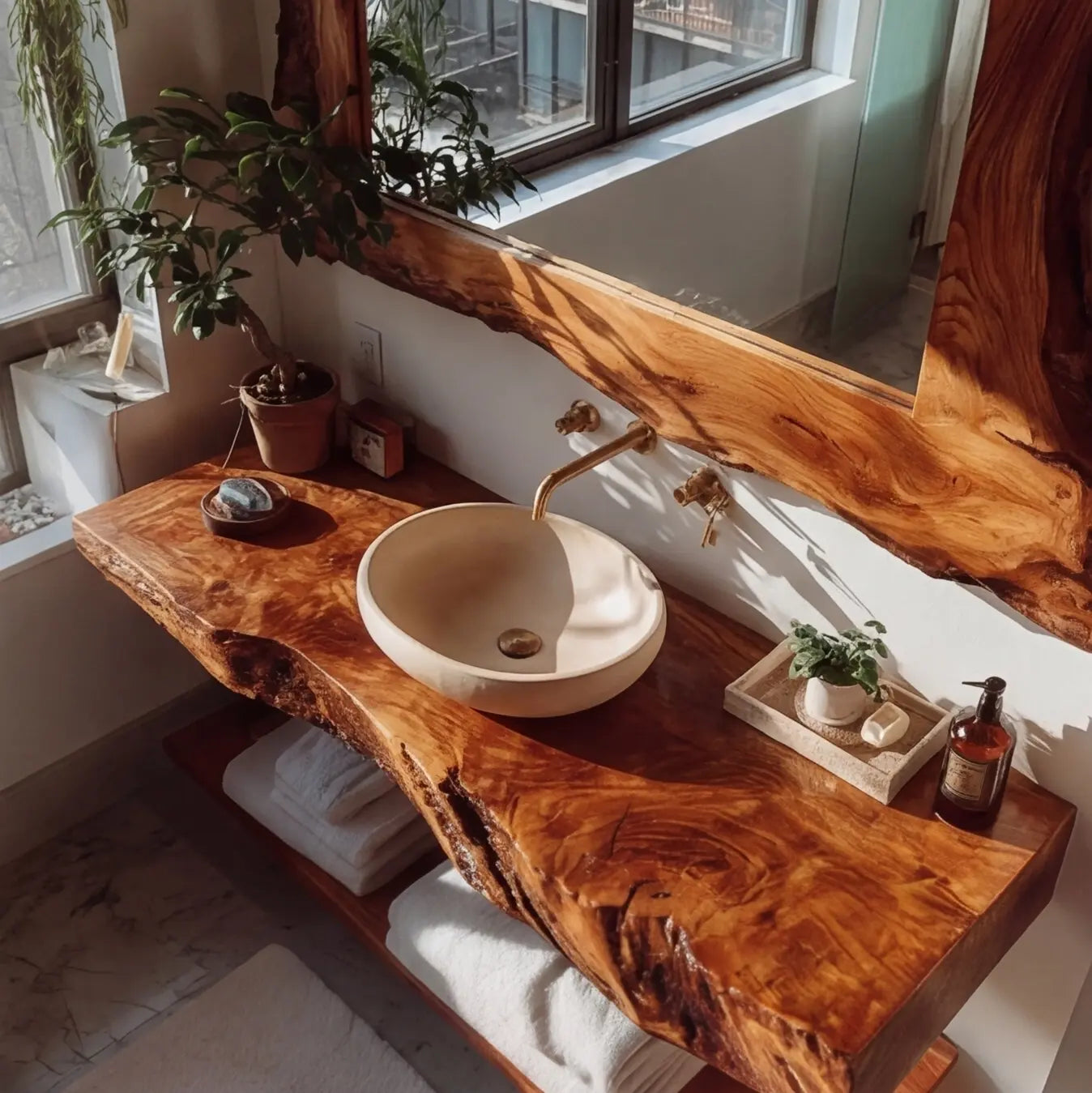 Velmoro Handcrafted Live Edge Solid Wood Floating Bathroom Vanity SPA723618 Kitchnce