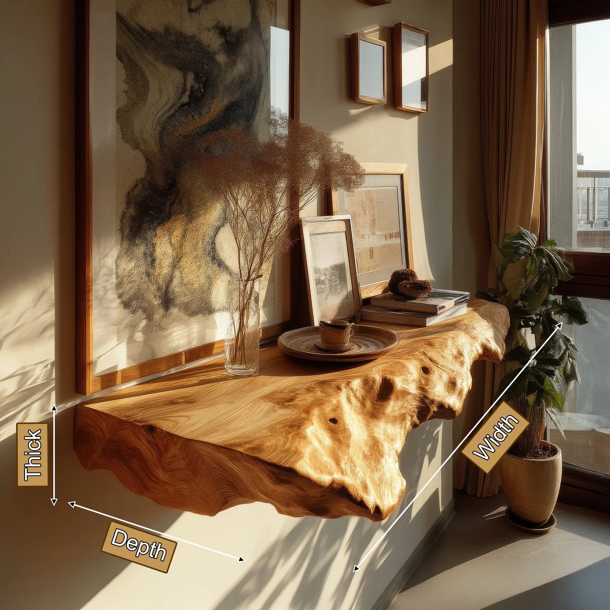 Veltrix Live Edge Solid Wood Floating Shelf SPA584233 Kitchnce