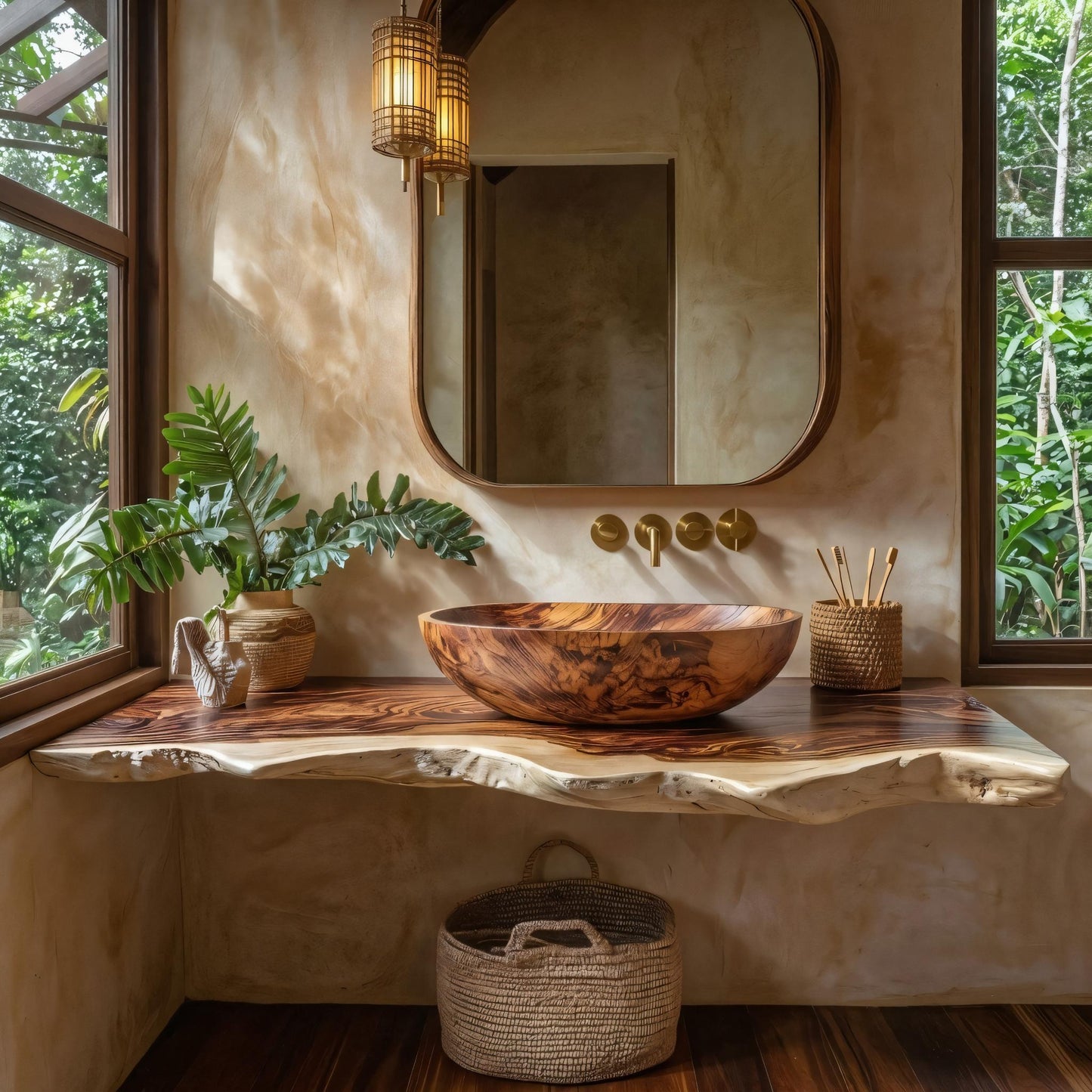 Virella Live Edge Solid Wood Floating Bathroom Vanity SPA128587