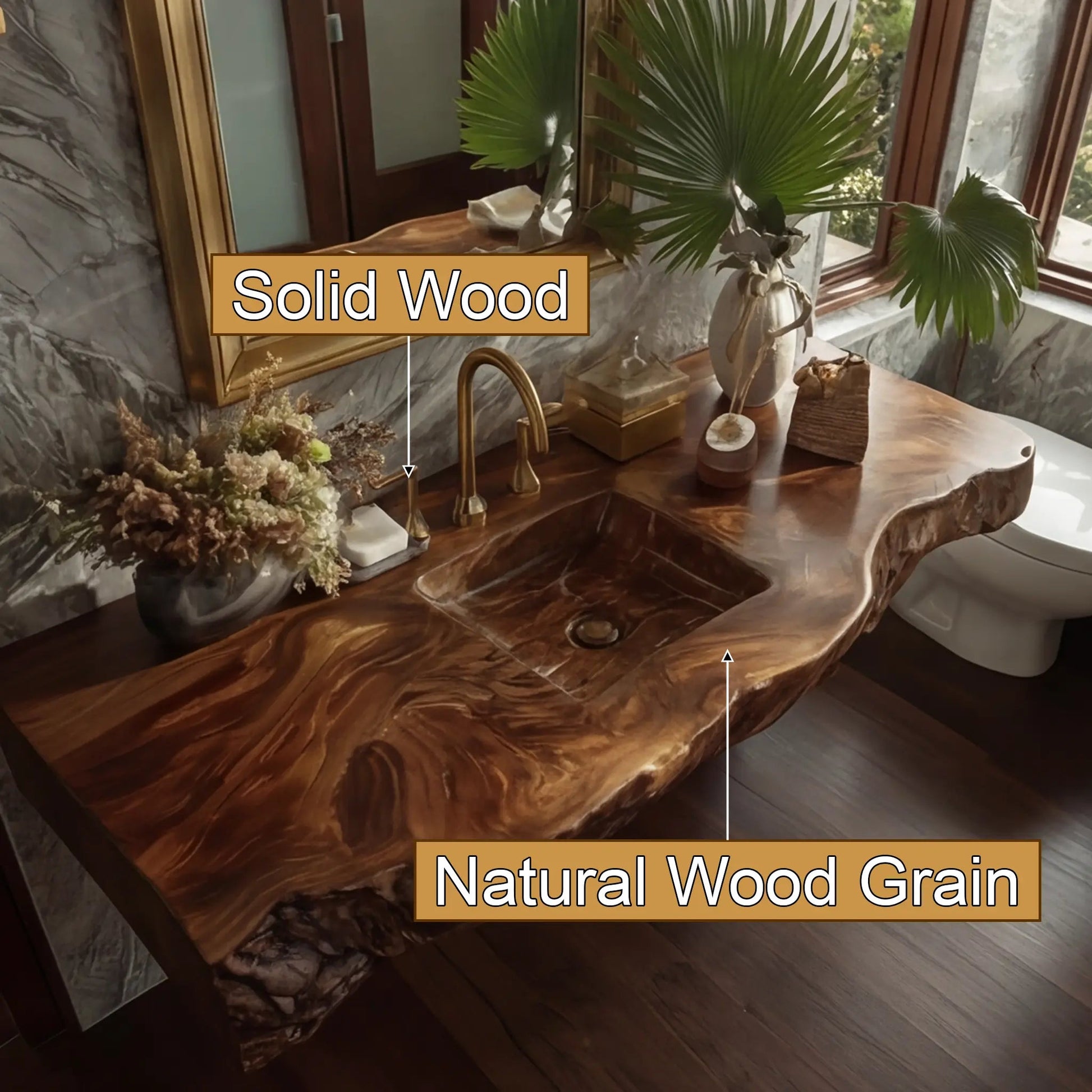 Virello Live Edge Solid Wood Floating Bathroom Vanity with Integrated Sink SPA242234 Kitchnce