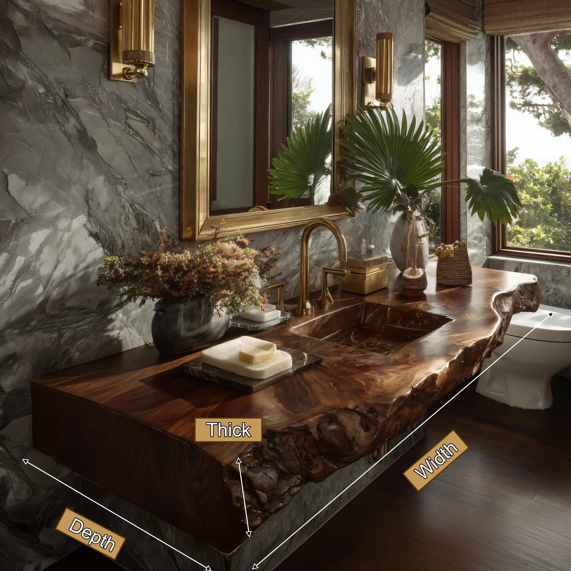 Virello Live Edge Solid Wood Floating Bathroom Vanity with Integrated Sink SPA242234 Kitchnce